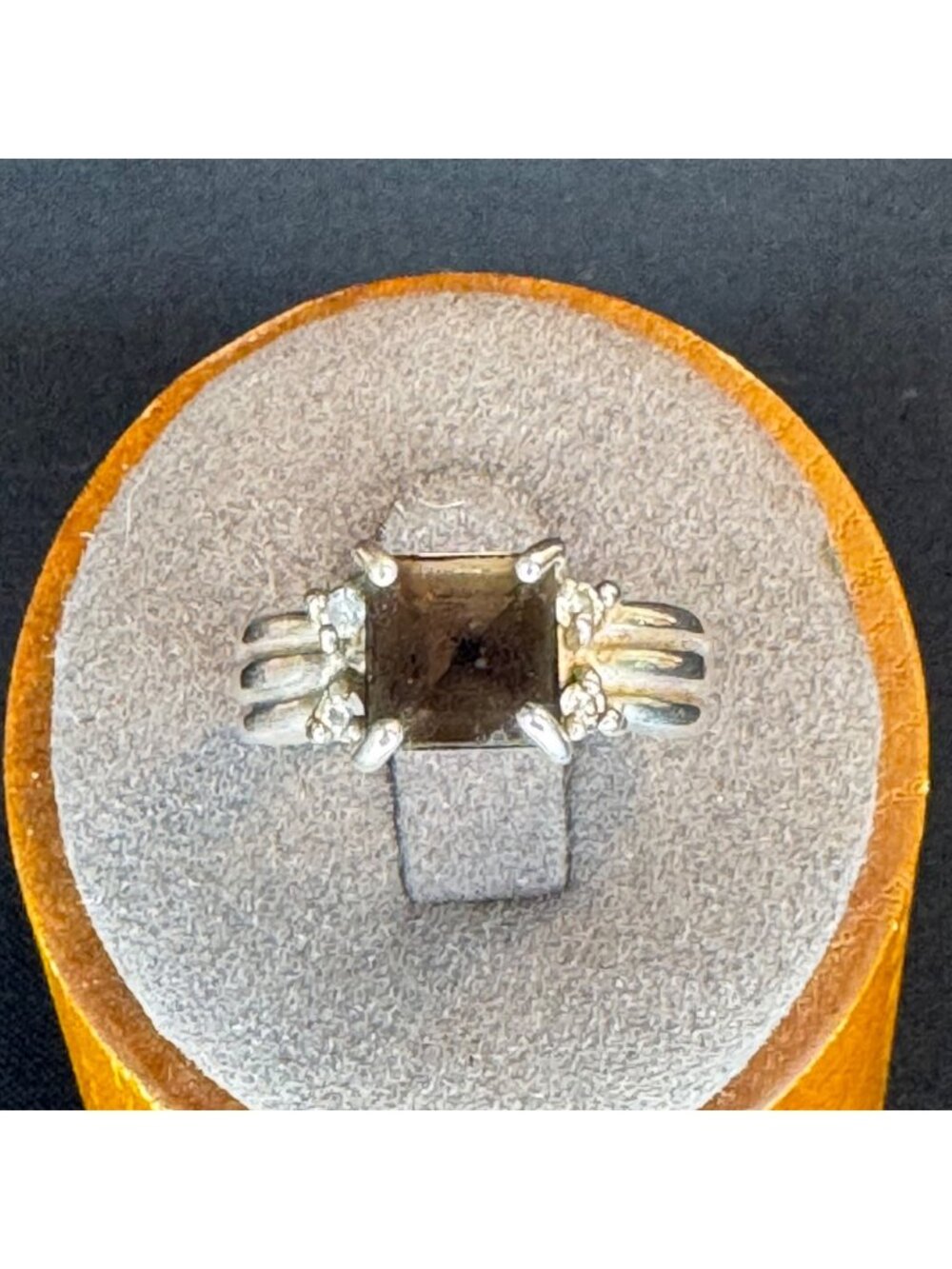 Solid Sterling Silver 925 Smoky Quartz Prong Set Statement Ring Size 6.75